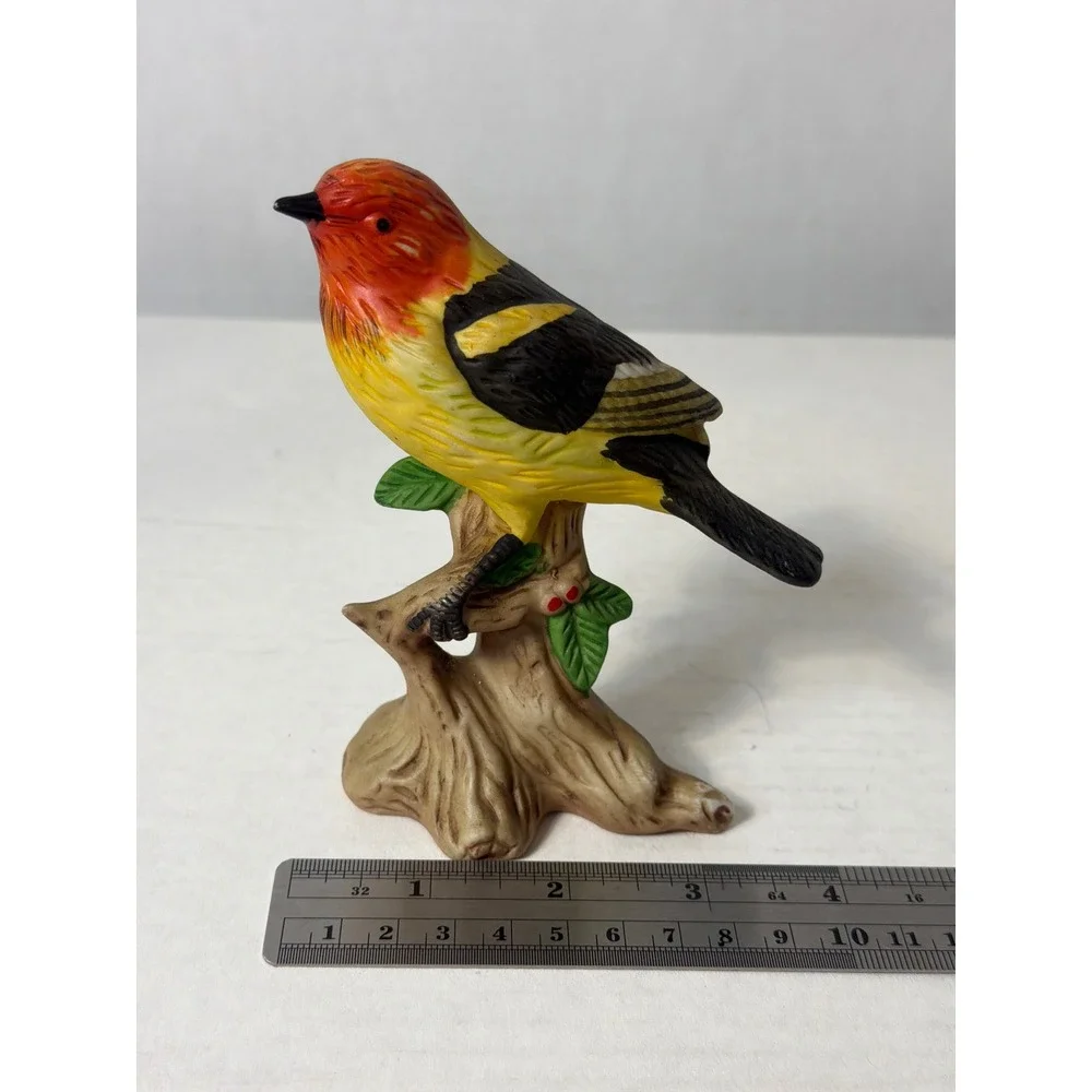 Vintage Hand Painted Porcelain Bird Figurine Western Tanager on Branch